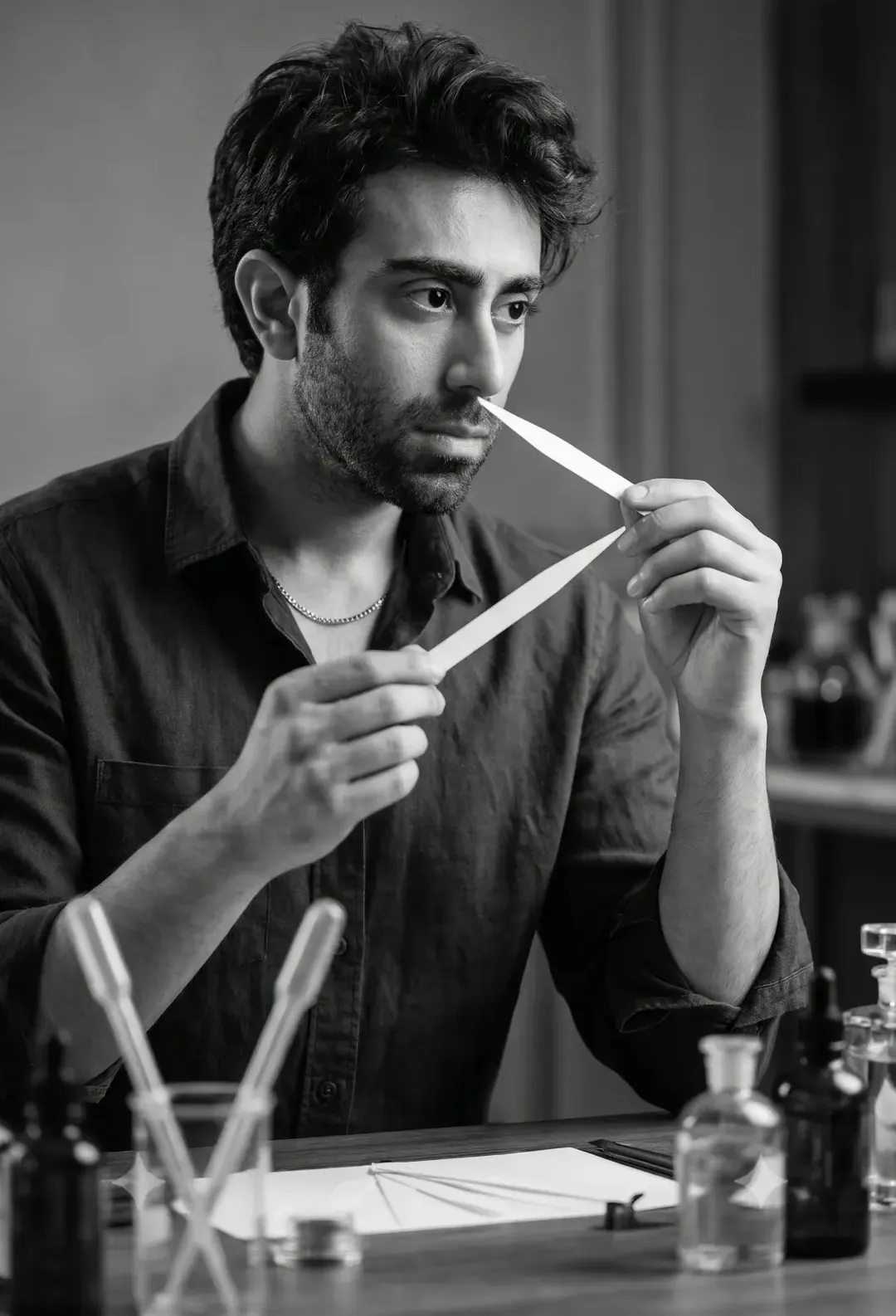حسان در حال ارزیابی رایحه با بلاتر عطر